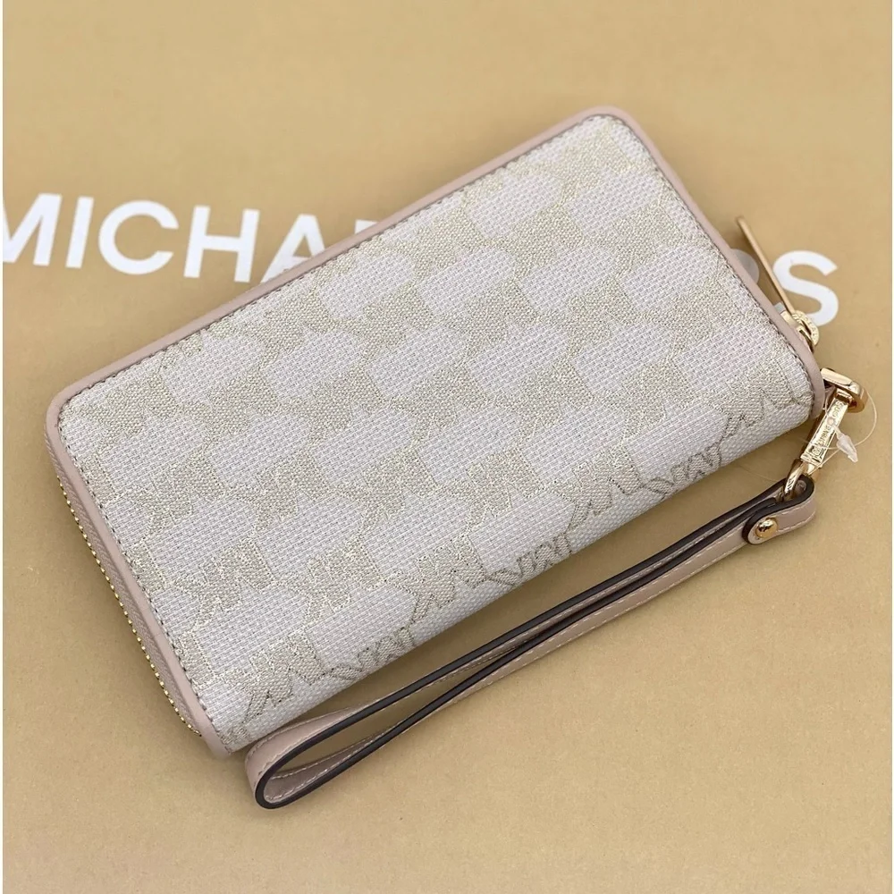 Michael Kors Jet Set Travel Wallet Phone Case Wristlet Glimmer MK Print